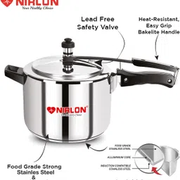 NIRLON Classic Induction Friendly Stainless Steel Pressure Cooker, 5 Liters 5 L Induction Bottom Pressure Cooker image 3