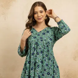 zyla Women Floral Print Viscose Rayon Flared Kurta image 3