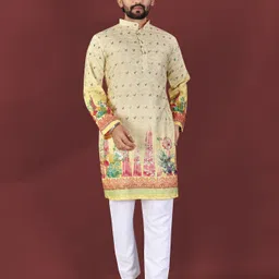 lady berry Men Printed, Embellished, Floral Print, Striped Viscose Rayon Straight Kurta-picture-46