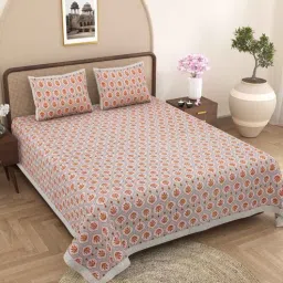 j.k.enterprises Red Traditional 240 TC Pure Cotton King Sized Double Bedsheet with 2 Pillow Covers-picture-26
