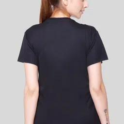 white moon Women Colorblock Round Neck Polyester Black T-Shirt image 2