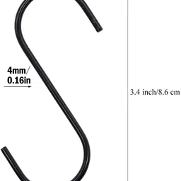 asfun 8 Pack Black Color Aluminum S Shaped Hooks Matte Black Finish S Hooks for Hanging Pots and Pans, Plants, Coffee Cups, Clothes, Towels in Kitchen, Bedroom, Bathroom, Office and Garden (Height - 3.5 Inch | Thickness - 4mm) Hook 8 image 2