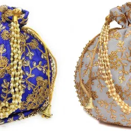 athizay Girls Blue, Grey, Gold, White Potli image 1