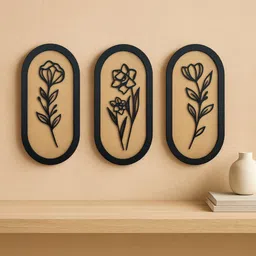 woodscut Floral Wall Decoration Panel Set | 3 Frame Set Wooden Wall Decor Art Pack of 3-picture-40