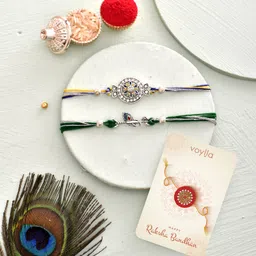 voylla Thread Divine Motifs Men's Embellished Thread Rakhis Mauli Thread Chawal Roli Pack Set-picture-33