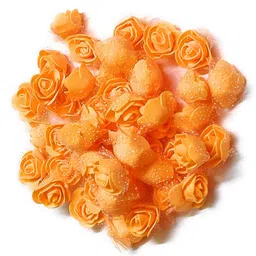 excellentcrafts 3 cm Orange Color Foam Artificial Flower Roses for Tiara Making, Decoration, Crafts Orange Rose Artificial Flower image 1