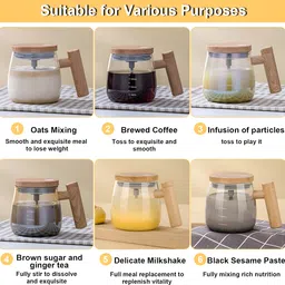 finifab Self Stirring Electric Automatic Mixing Coffee Cup With Lid for Various Purposes Glass Coffee Mug image 5