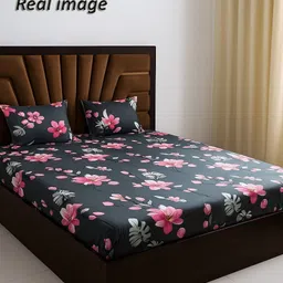 hss fab Cotton Blend Single Fitted (Elastic) 210 TC Floral Bedsheet image 2