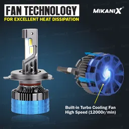 mikanix Ultra Bright H4 Fitting 120W Led Headlight Bulb | High/Low Beam With Cooling Fan Headlight Motorbike LED (12 V, 120 W) image 3
