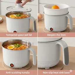 qlickdrop Electric Cooking Pot and Steamer Multi Cooker with Concealed Base, Egg Boiler, Rice Cooker, Travel Cooker, Food Steamer, Egg Cooker image 3