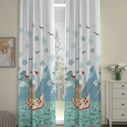 Multicolor Polyester Abstract 7ft Semisheer Eyelet (2 Pc) Door Kids Curtain by ROSARAHOME image 1