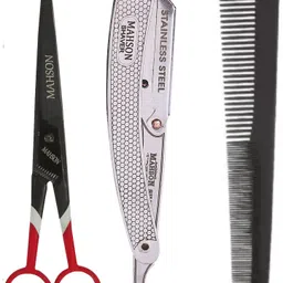 mahson Hair Cutting Scissor Comb and Barber Shaving Razor for Salon and Home Use Hair Accessory Set-picture-27