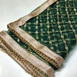 kamya fashion Net Embroidered Dark Green Women Dupatta image 4