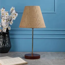 btr crafts Mise Brown Fabric Shade Night Lamp With Aluminium Base image 2