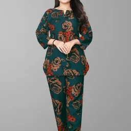 biyoko Women Top & Pyjama Set Dark Green Abstract-picture-20