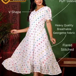 swastik Women Maxi White Full Length Dress image 2