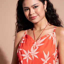 deewa Women A-line Orange, White Maxi/Full Length Dress image 5