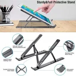 TANTRA Laptop Holder Riser Computer Tablet Stand, 6 Angles Adjustable Aluminum Foldable Aluminium Floor and Desk Stand Rotatable Laptop Stand with Adjustable Height Compatible with 36 - 39cm Laptops image 2