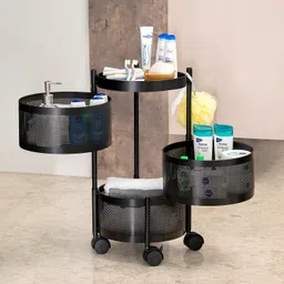 angelware 3 Layer Rotating Storage Trolley with Wheels – Multi-Purpose Kitchen & Home Iron Kitchen Trolley image 2