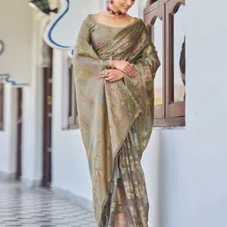 satrani Woven, Embellished Banarasi Silk Blend Saree image 4