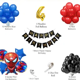 aoes Spider-Man Theme 4th Birthday Decoration Kit Red Blue Black Balloons for Boys image 2
