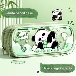 3-Layer Both Side Transparent Cute Panda With Beautiful Look Print Daily Use For Kids & Students, RP1377 Art Canvas Pencil Box-image-39