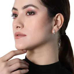 pissara by sukkhi Eye-Catchy 925 Sterling Silver Round Cubic Zirconia Hoop Earrings For Women Cubic Zirconia Sterling Silver Hoop Earring image 3