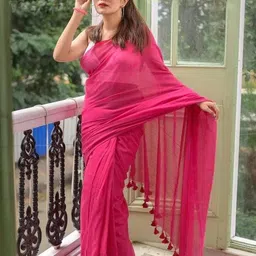 vihu Solid/Plain Handloom Cotton Blend Saree-picture-28