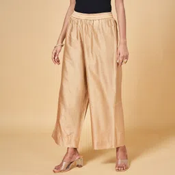 rangmanch by pantaloons Women Regular Fit Gold Viscose Rayon Trousers image 2