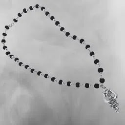 5 mukhi rudraksha mala with silver cap Beads Silver Plated Brass, Wood Chain-image-53