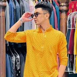 traditional andaaz Men Self Design Cotton Blend Straight Kurta-picture-12