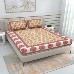 patricko Yellow Traditional 220 TC Cotton Double Queen Bedsheet with 2 Pillow Covers-picture-11
