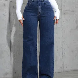 qbyance Women Straight Fit Mid Rise Dark Blue Jeans-picture-13