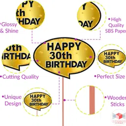 wobbox 30th Birthday Photo Booth Party Props Black & Golden, Birthday Party Decoration Photo Booth Board image 4
