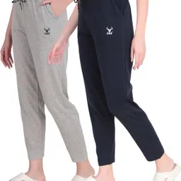 gaa Pack of 2 Women Solid Grey, Dark Blue Track Pants-picture-26