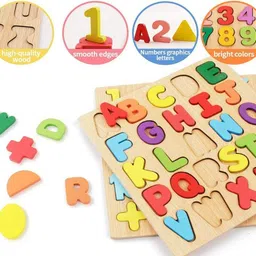 aarambhvaani Toys Wooden Puzzle Number,Shape,ABC Alphabet Wooden Jigsaw Puzzle Set for Kids image 3