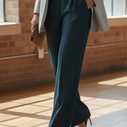 Women Relaxed Dark Blue Lycra Blend Trousers-image-23