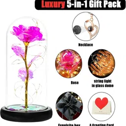 4tens Forever Rose Gift For Her, Galaxy Glass Rose Flower With Led Light Pink Rose Artificial Flower image 3