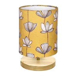 homesake Pine Table Lamp with Wooden Base, Simple Linen Shade, Hibiscus Cylinder Design image 4