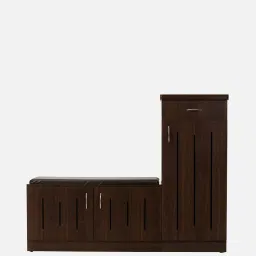 solace craft Tazal Single Door Shoe Rack With Seating in Brown Teak Matte Finish image 4
