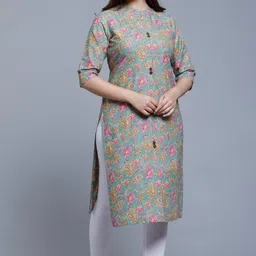 silky style Women Printed Cotton Blend Straight Kurta image 2