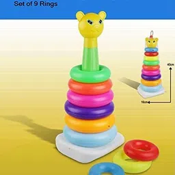 grest 9 Pcs Stacking Teddy Plastic Rings, Educational Rings Tower Set For Kids image 5