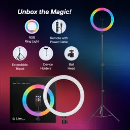 JPY Combo RGB LED Ring Flash Light with Adjustable 7 Feet Long Tripod, 16-Colors RGB Ring Flash image 5