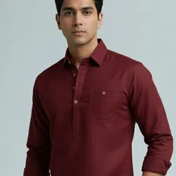 vashuqi Men Solid Cotton Blend A-line Kurta image 4