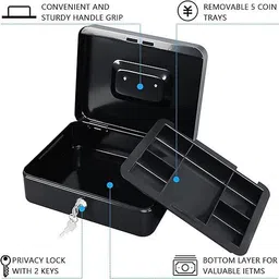 washify Mini Cash Box with Combination Lock Safe Durable Metal Money Box with Money Tray Cash Box image 3