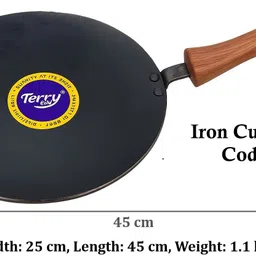 terry gold Iron Tawa, Cookware with Wooden Handle, Smooth Edges, Ideal for Chapati and Roti Tawa 25 cm diameter image 3