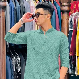 kurtaformen Men Chikan Embroidery Cotton Rayon Straight Kurta image 2