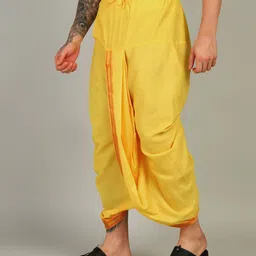 Sawariya Clothing Mens Mango Colour Panjakejam Readymade Golden Zari Border Dhoti Free size Silk Embroidered, Striped, Solid Men Dhoti image 2