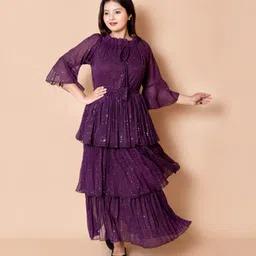 aksha creation Women Layered Purple Maxi/Full Length Dress-picture-12