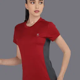 hrx by hrithik roshan Women Solid Round Neck Polyester Maroon T-Shirt image 4